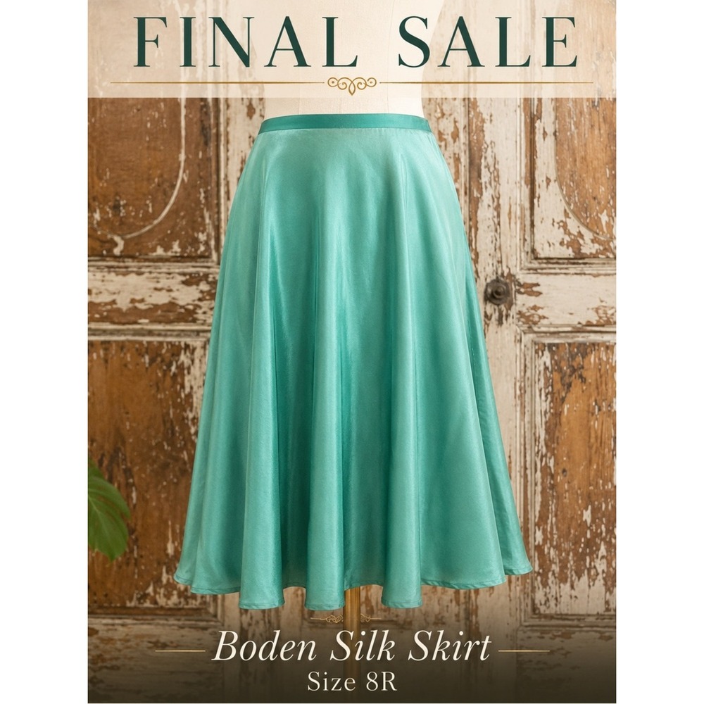 Boden Silk Midi Skirt 8R Pine Emerald Green A-Line Flowy  Circle Skirt 28" Waist